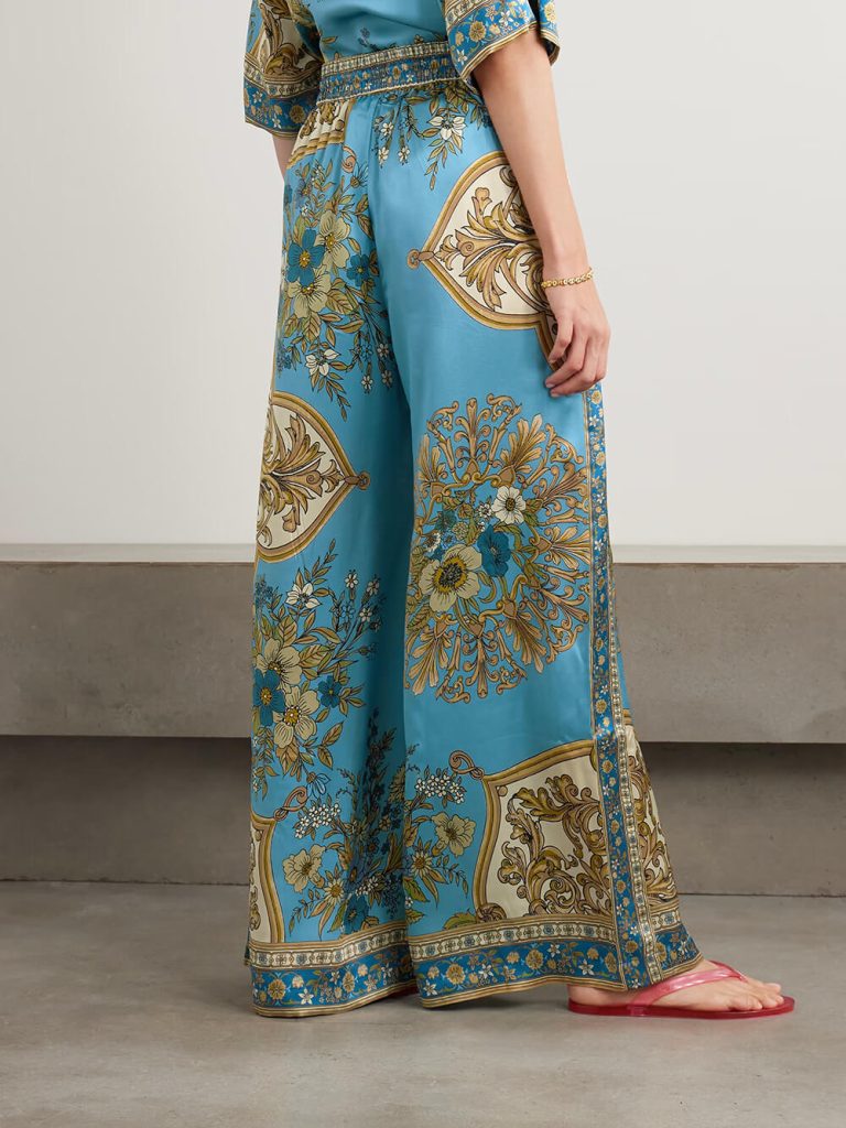 Printed Floral Satin Wide-Leg Casual Pants