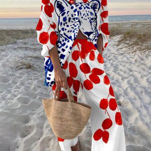Printed Leopard Print Loose Fit Two-Piece Set