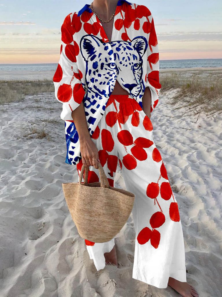 Printed Leopard Print Loose Fit Two-Piece Set