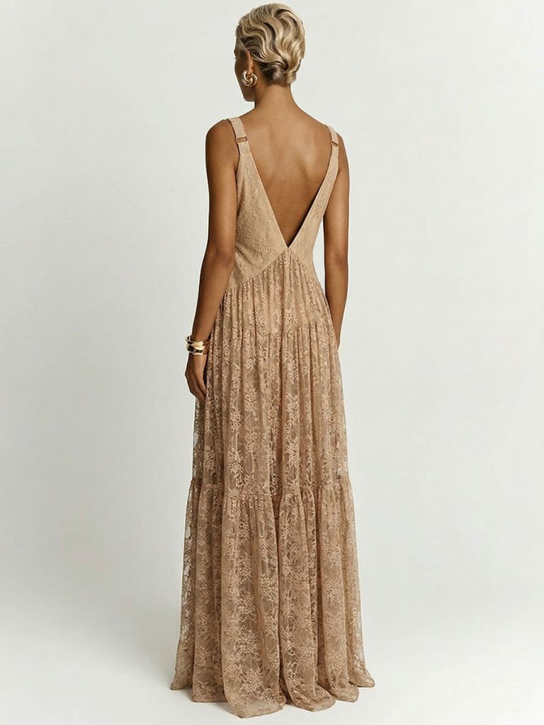 Lace V-Neck Elegant Maxi Dress
