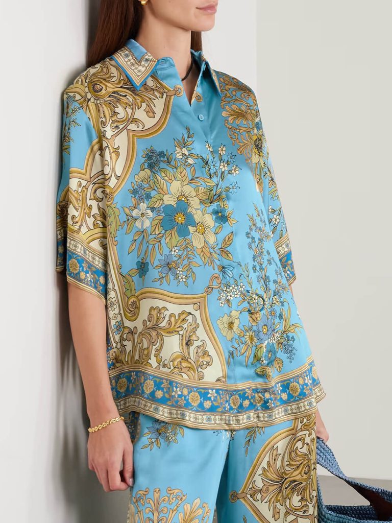 Printed Floral Satin Wide-Leg Casual Pants