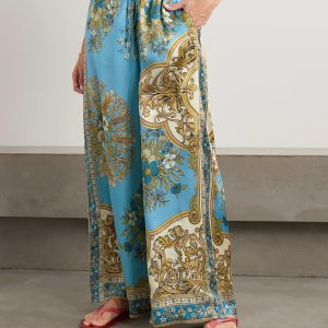 Printed Floral Satin Wide-Leg Casual Pants