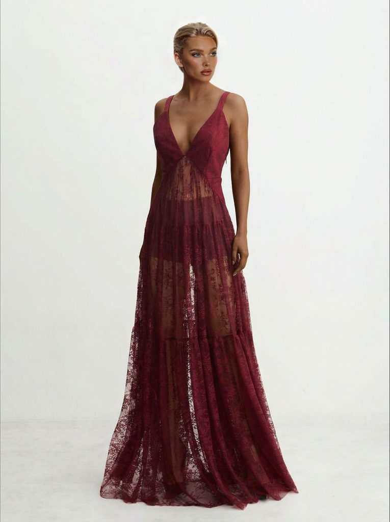 Lace V-Neck Elegant Maxi Dress