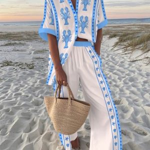 Printed Short Sleeve Casual Two-Piece Set