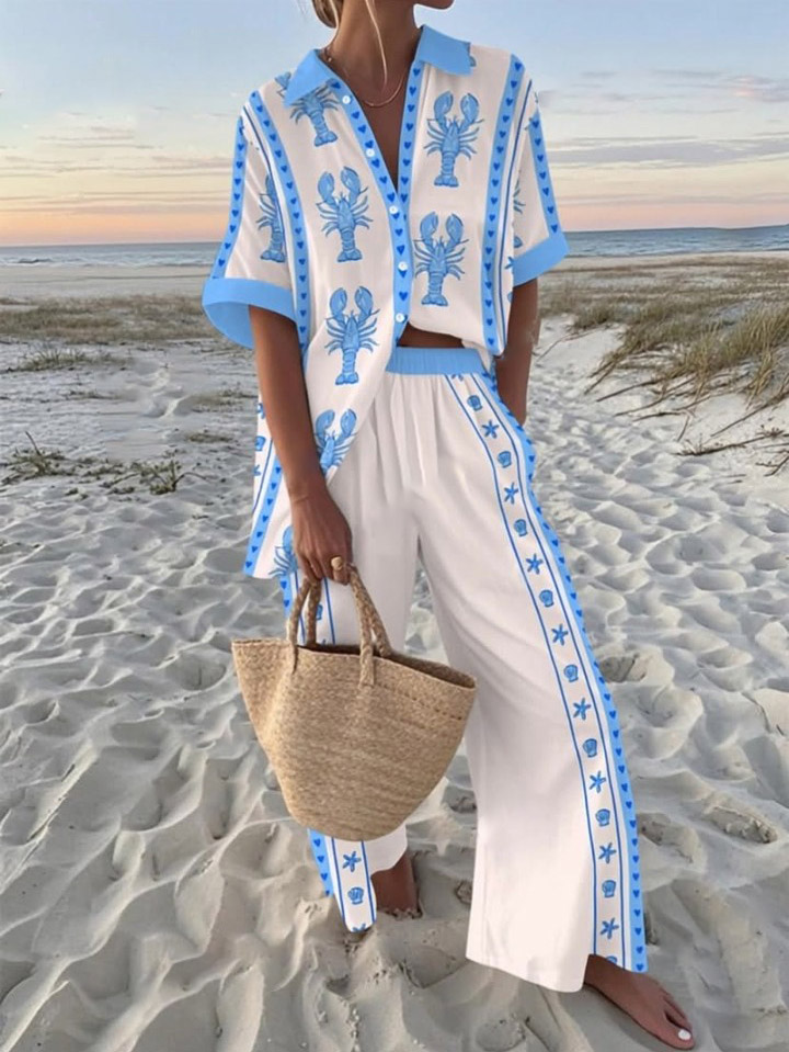 Printed Short Sleeve Casual Two-Piece Set