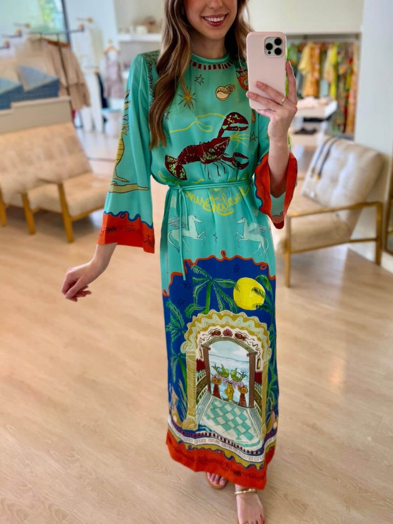 Printed Satin Slit Maxi Dress