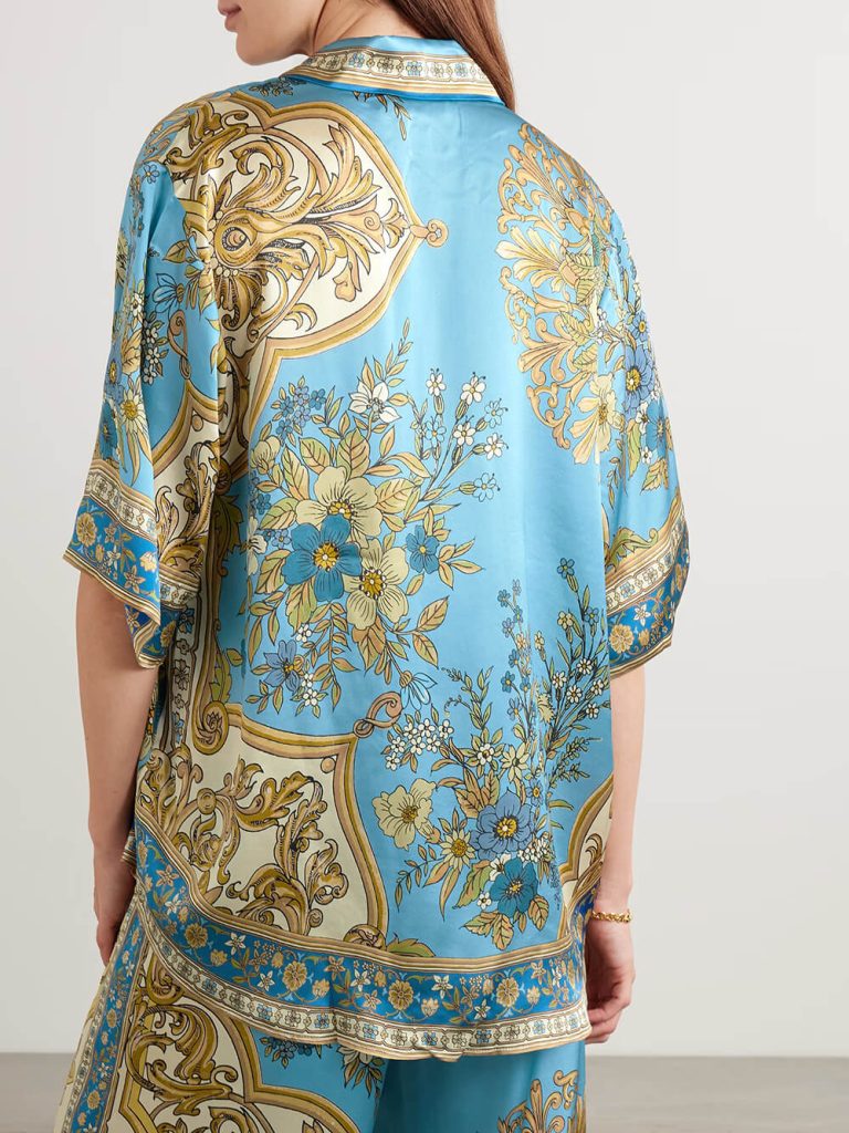 Printed Floral Satin Wide-Leg Casual Pants