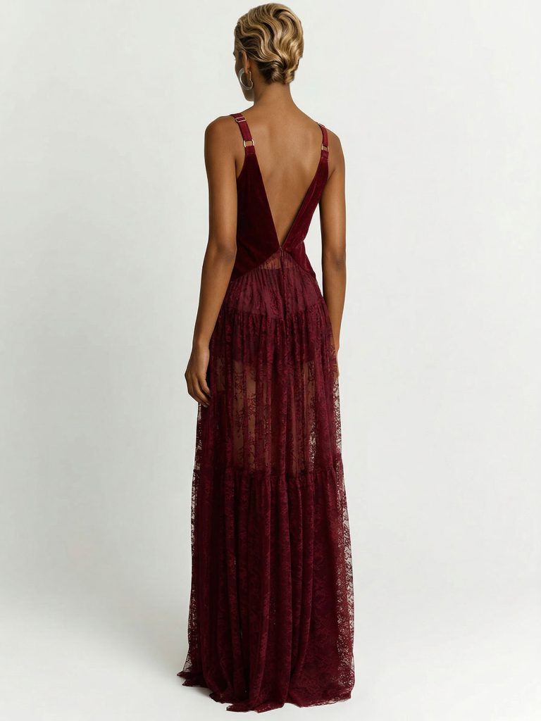 Lace V-Neck Elegant Maxi Dress