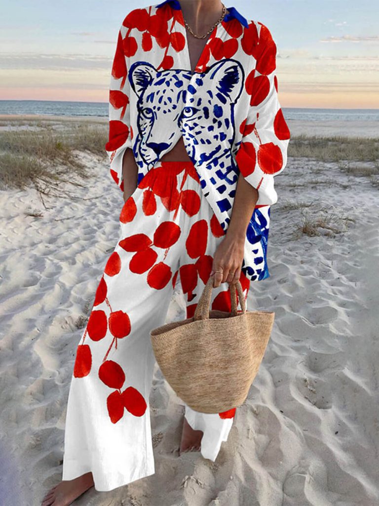 Printed Leopard Print Loose Fit Two-Piece Set