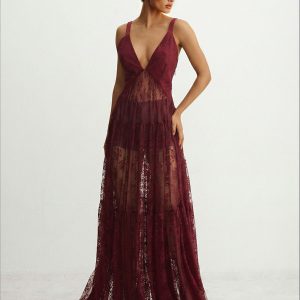 Lace V-Neck Elegant Maxi Dress