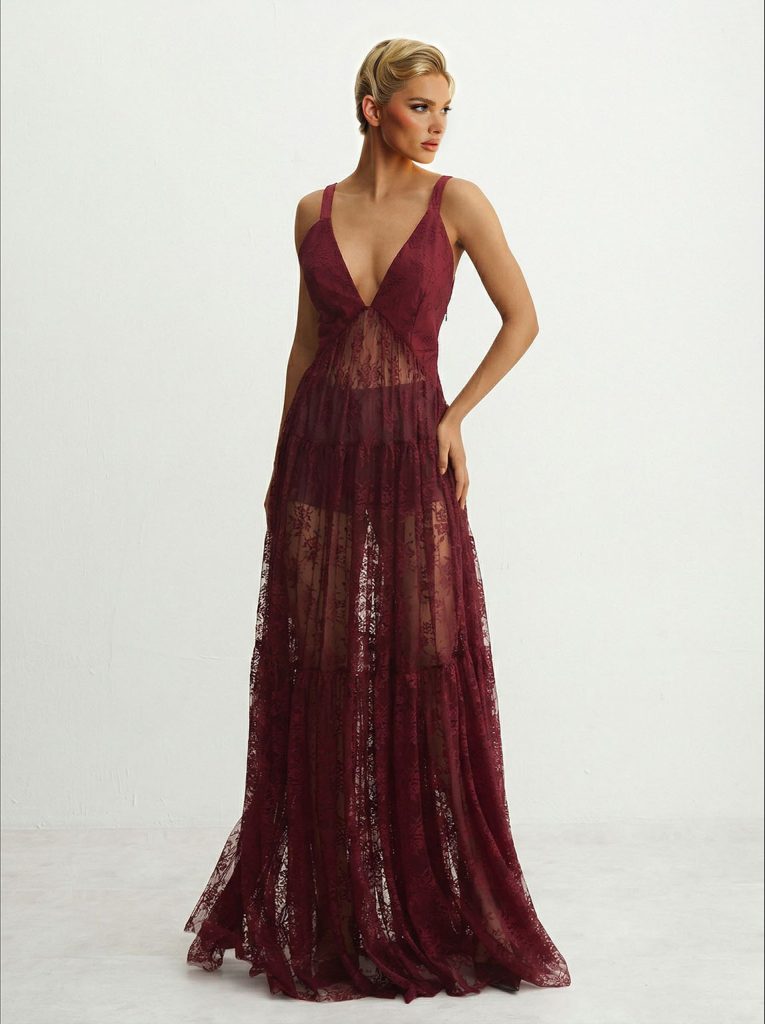 Lace V-Neck Elegant Maxi Dress